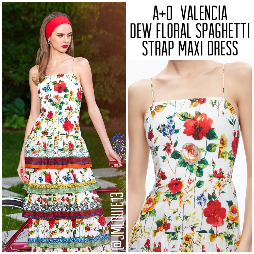 Alice Olivia Valencia Dew Floral Spaghetti Strap Maxi Dress